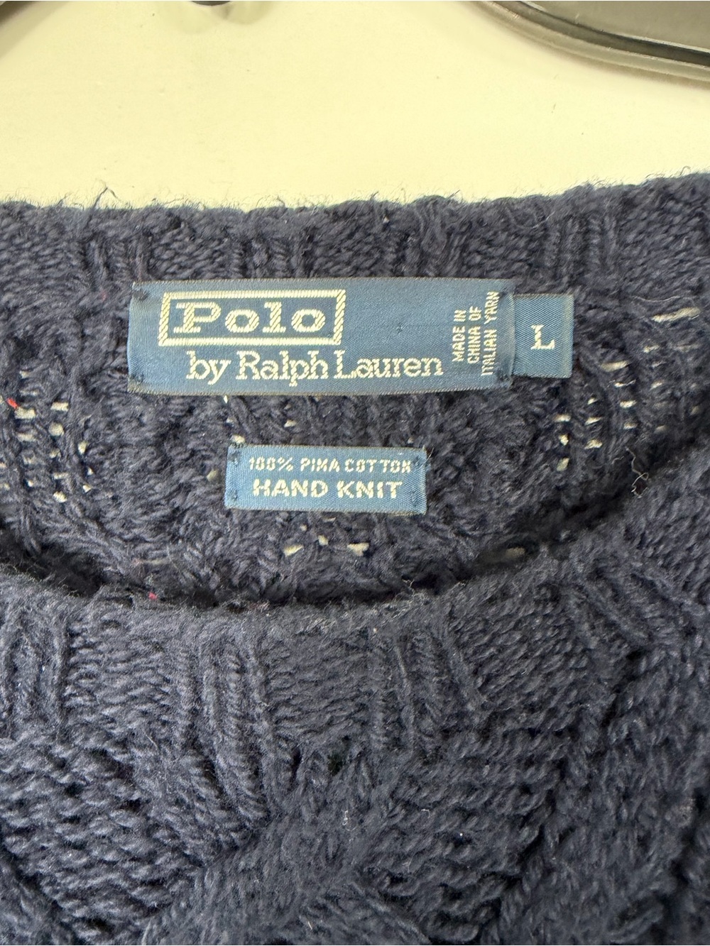 Vintage Polo by Ralph Lauren Navy Cable Knit Pima cotton Men’s Sweater - Picture 3 of 7